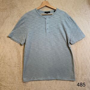 Vince Shirt Men Medium Brown White Stripe Henley 1/4 Button Short Sleeve Stretch